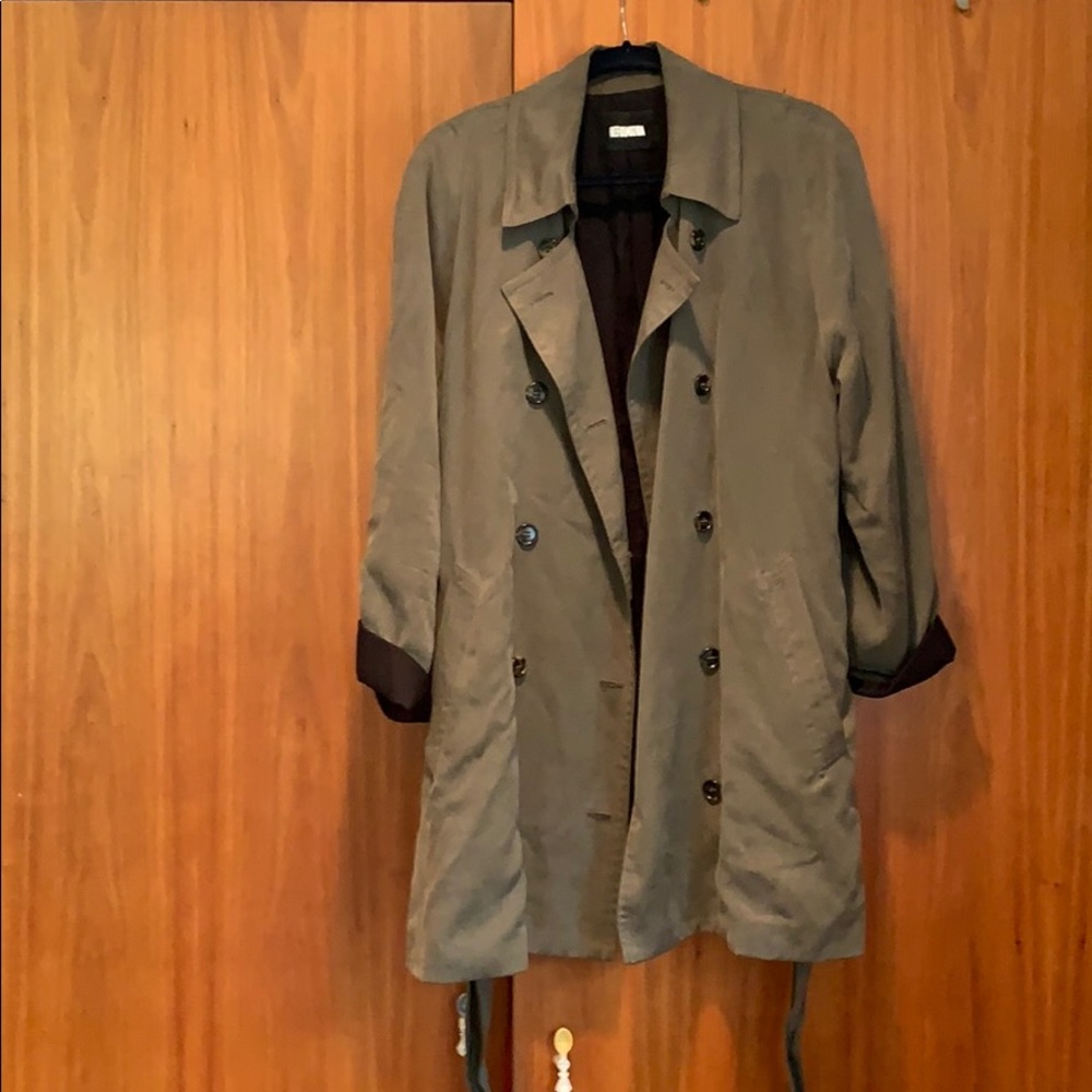 Olive green Reformation double breast trench coat